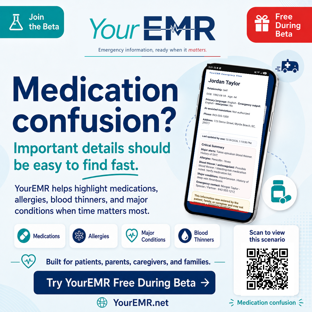 Medication confusion YourEMR scenario poster