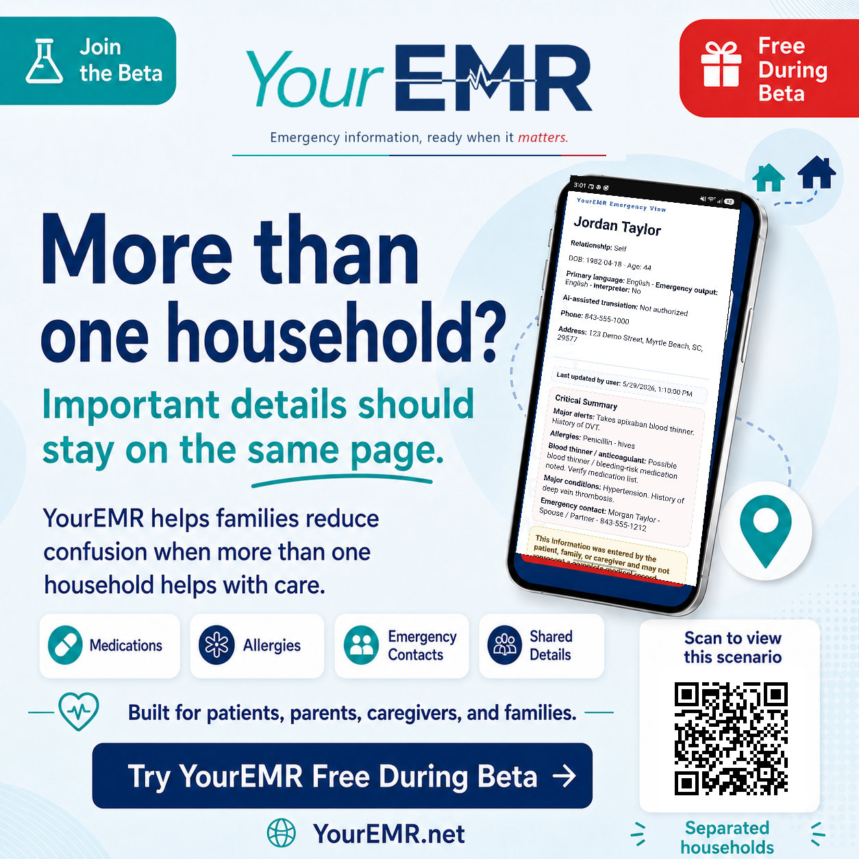 Separated households YourEMR scenario poster